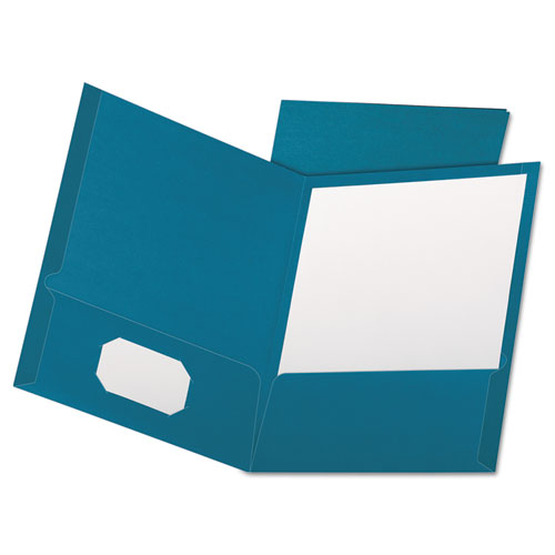 Linen Finish Twin Pocket Folders, 100-Sheet Capacity, 11 x 8.5, Teal, 25/Box-(OXF53442)