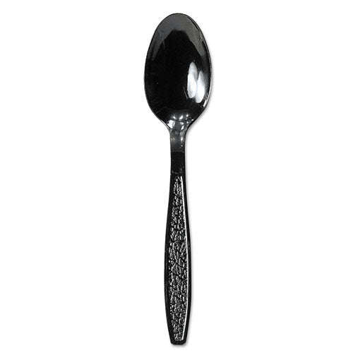Guildware Extra Heavyweight Plastic Cutlery, Teaspoons, Black, 1,000/Carton-(SCCGDR7TS)