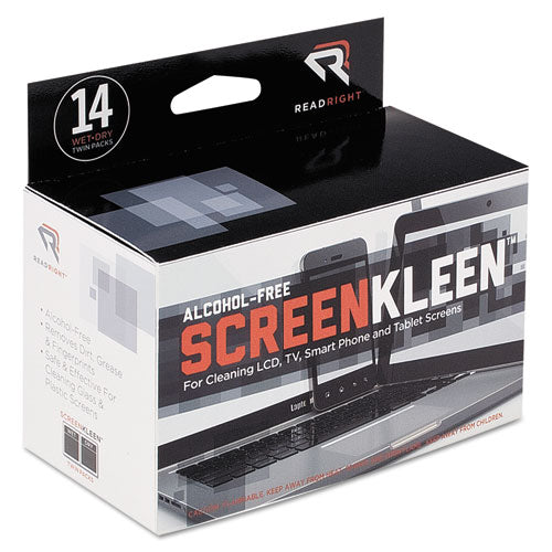 ScreenKleen Alcohol-Free Wipes, Cloth, 5 x 5, Unscented, 14/Box-(REARR1291)