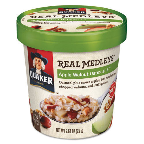 Real Medleys Oatmeal, Apple Walnut Oatmeal+, 2.64 oz Cup, 12/Carton-(QKR15504)