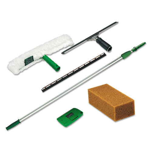 Pro Window Cleaning Kit with 8 ft Pole, Scrubber, Squeegee, Scraper, Sponge-(UNGPWK00)