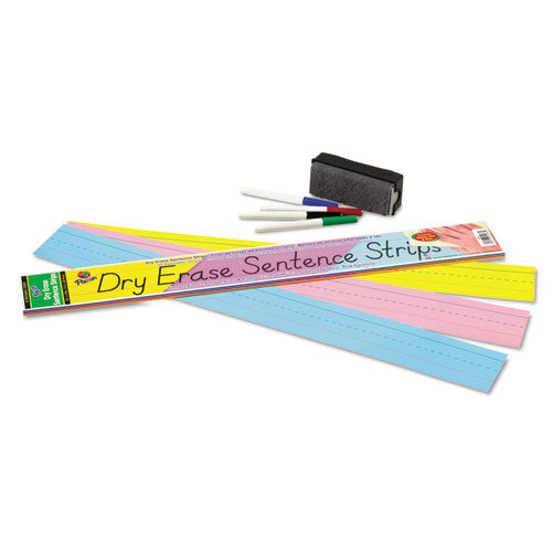Dry Erase Sentence Strips, 24 x 3, Blue Pink Yellow, 30/Pack-(PAC5186)