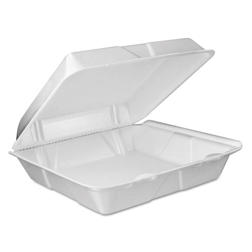 Foam Hinged Lid Container, Vented Lid, 9 x 9.4 x 3, White, 100/Pack, 2 Packs/Carton-(DCC90HTPF1VR)