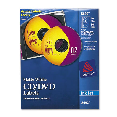 Inkjet CD Labels, Matte White, 40/Pack-(AVE8692)