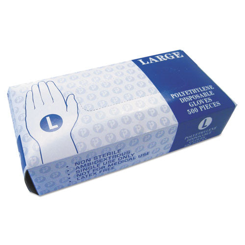 Embossed Polyethylene Disposable Gloves, Large, Powder-Free, Clear, 500/Box, 4 Boxes/Carton-(IBSGLLG2K)