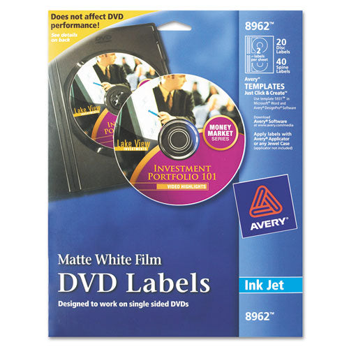 Inkjet DVD Labels, Matte White, 20/Pack-(AVE8962)
