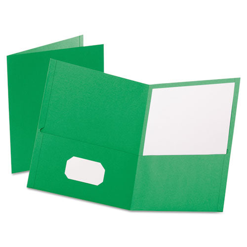 Twin-Pocket Folder, Embossed Leather Grain Paper, 0.5" Capacity, 11 x 8.5, Light Green, 25/Box-(OXF57503)