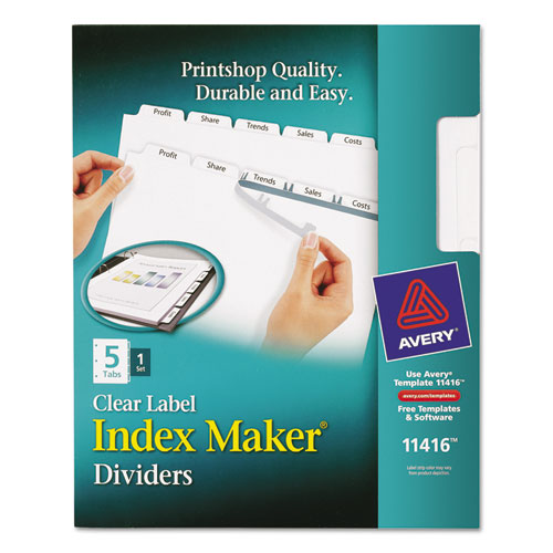 Print and Apply Index Maker Clear Label Dividers with Printable Label Strip and White Tabs, 5-Tab, 11 x 8.5, White, 1 Set-(AVE11416)