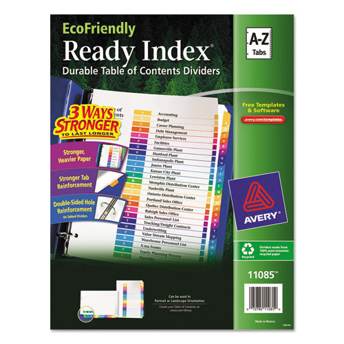 Customizable Table of Contents Ready Index Dividers with Multicolor Tabs, 26-Tab, A to Z, 11 x 8.5, White, 1 Set-(AVE11085)