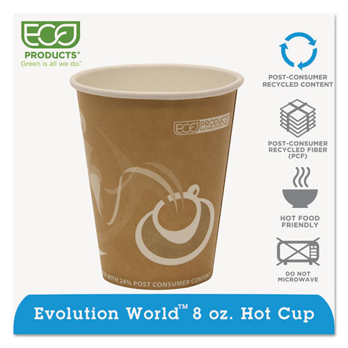 Evolution World 24% Recycled Content Hot Cups, 8 oz, 50/Pack, 20 Packs/Carton-(ECOEPBRHC8EW)