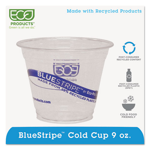 BlueStripe 25% Recycled Content Cold Cups, 9 oz, Clear/Blue, 50/Pack, 20 Packs/Carton-(ECOEPCR9)