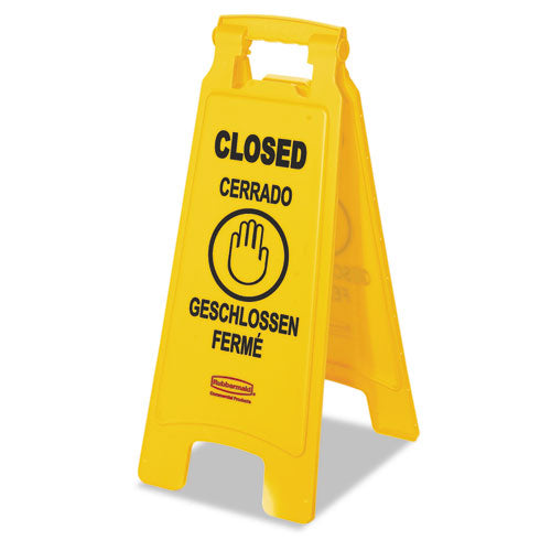 Multilingual "Closed" Sign, 2-Sided, 11 x 12 x 25, Yellow-(RCP611278YEL)