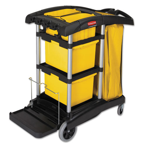 HYGEN Microfiber Healthcare Cleaning Cart, Plastic, 3 Shelves, 5 Bins, 22" x 48.25" x 44", Yellow/Black/Silver-(RCP9T73)