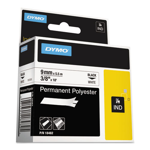 Rhino Permanent Poly Industrial Label Tape, 0.37" x 18 ft, White/Black Print-(DYM18482)