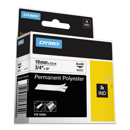 Rhino Permanent Poly Industrial Label Tape, 0.75" x 18 ft, White/Black Print-(DYM18484)