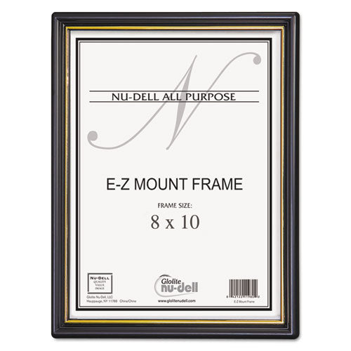 EZ Mount Document Frame with Trim Accent and Plastic Face, Plastic, 8 x 10, Black/Gold-(NUD11800)