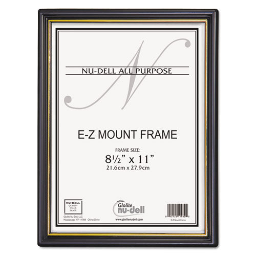 EZ Mount Document Frame with Trim Accent and Plastic Face, Plastic, 8.5 x 11 Insert, Black/Gold, 18/Carton-(NUD11818)