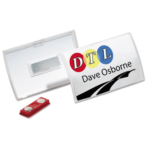 Click-Fold Convex Name Badge Holder, Double Magnets, 3 3/4 x 2 1/4, Clear, 10/Pk-(DBL821519)