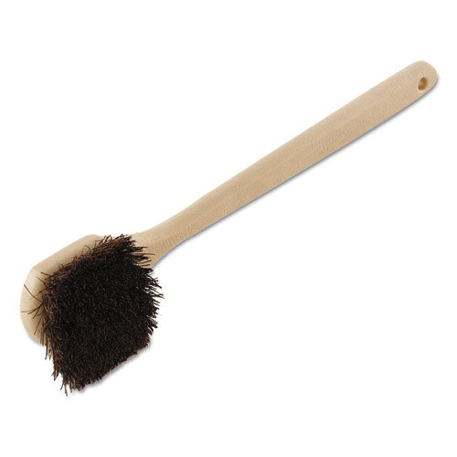 Utility Brush, Brown Palmyra Fiber Bristles, 5.5" Brush, 14.5" Tan Plastic Handle-(BWK4120)