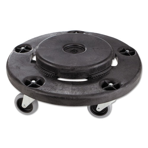 Brute Round Twist On/Off Dolly, 250 lb Capacity, 18" dia x 6.63"h, Fits 20 to 55 Gallon BRUTE Containers, Black-(RCP264000BK)