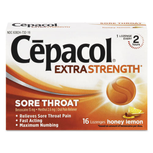 Extra Strength Sore Throat Lozenges, Honey Lemon, 16 Lozenges/Box, 24 Box/Carton-(RAC73016CT)