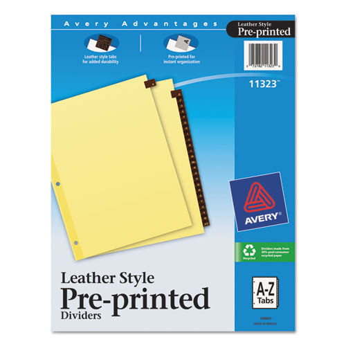 Preprinted Red Leather Tab Dividers with Clear Reinforced Edge, 25-Tab, A to Z, 11 x 8.5, Buff, 1 Set-(AVE11323)