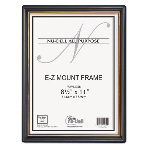 EZ Mount Document Frame with Trim Accent and Plastic Face, Plastic, 8.5 x 11 Insert, Black/Gold-(NUD11880)