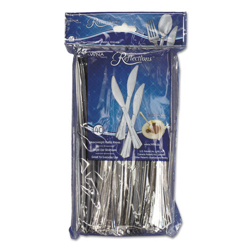 Reflections Heavyweight Plastic Utensils, Knife, Silver, 7 1/2", 40/Pack-(WNAREF320KNPK)