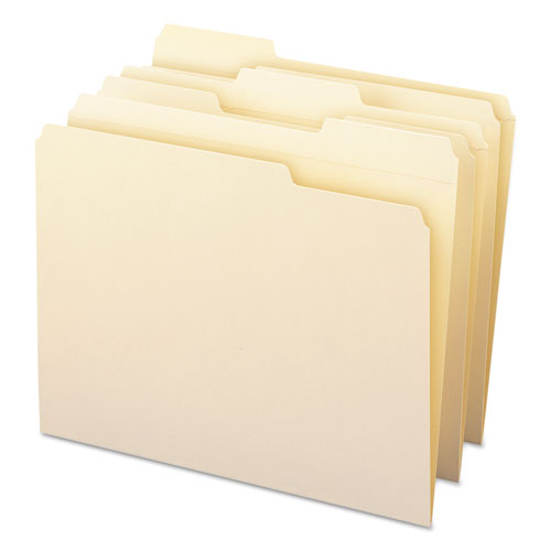 WaterShed Top Tab File Folders, 1/3-Cut Tabs: Assorted, Letter Size, 0.75" Expansion, Manila, 100/Box-(SMD10314)