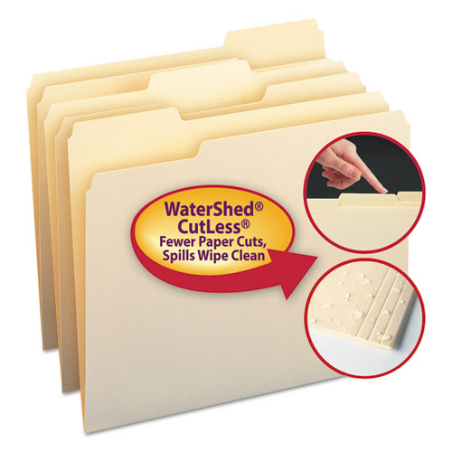 WaterShed/CutLess File Folders, 1/3-Cut Tabs: Assorted, Letter Size, 0.75" Expansion, Manila, 100/Box-(SMD10343)