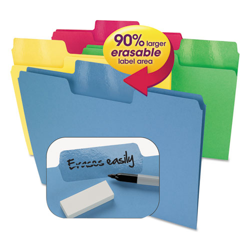 Erasable SuperTab File Folders, 1/3-Cut Tabs: Assorted, Letter Size, 0.75" Expansion, Assorted Colors, 24/Pack-(SMD10480)