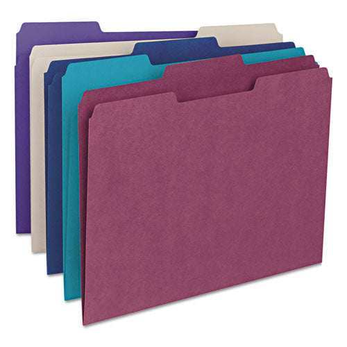 Colored File Folders, 1/3-Cut Tabs: Assorted, Letter Size, 0.75" Expansion, Assorted: Gray/Maroon/Navy/Purple/Teal, 100/Box-(SMD11948)