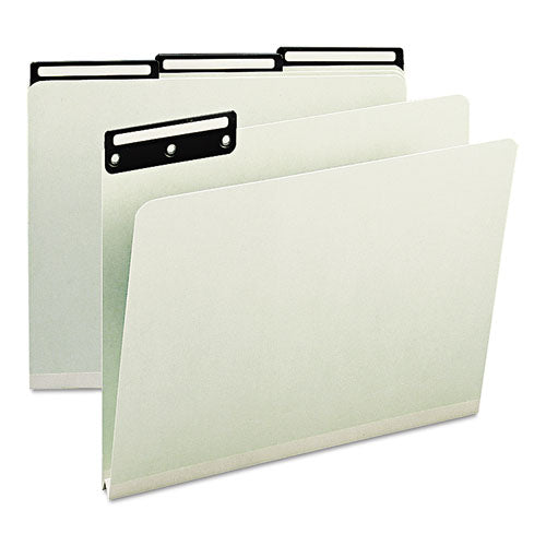 Recycled Heavy Pressboard File Folders with Insertable 1/3-Cut Metal Tabs, Letter Size, 1" Expansion, Gray-Green, 25/Box-(SMD13430)