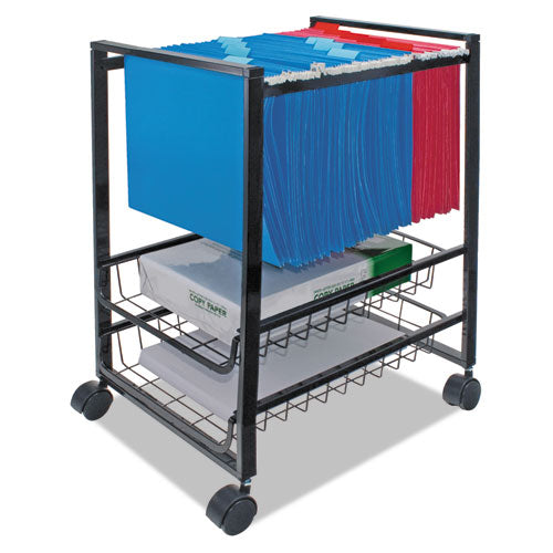 Mobile File Cart with Sliding Baskets, Metal, 2 Drawers, 1 Bin, 12.88" x 15" x 21.13", Black-(AVT34075)