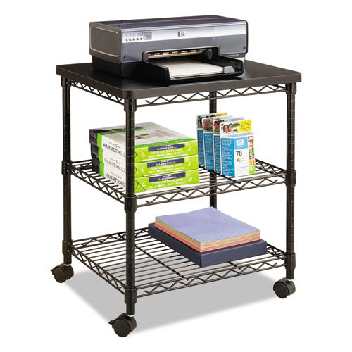 Desk Side Wire Machine Stand, Metal, 3 Shelves, 200 lb Capacity, 24" x 20" x 27", Black-(SAF5207BL)