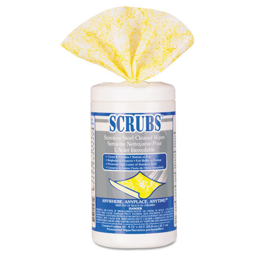 Stainless Steel Cleaner Towels, 1-Ply, 9.75 x 10.5, Lemon Scent, 30/Canister-(ITW91930)