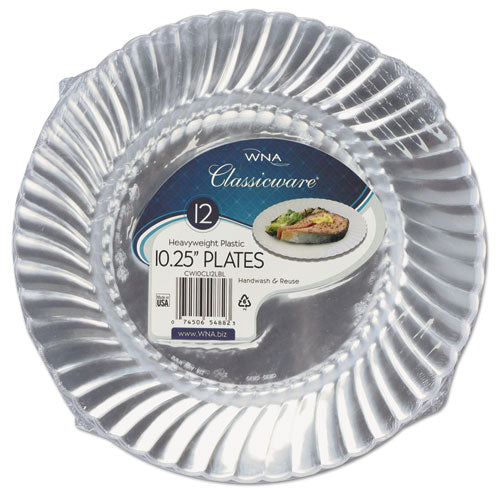 Classicware Plastic Dinnerware Plates, 10.25" dia, Clear, 12/Pack-(WNARSCW101212PK)