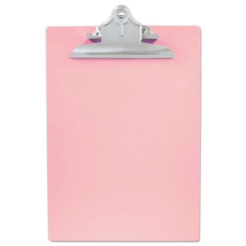 Recycled Plastic Clipboard with Ruler Edge, 1" Clip Capacity, Holds 8.5 x 11 Sheets, Pink-(SAU21800)