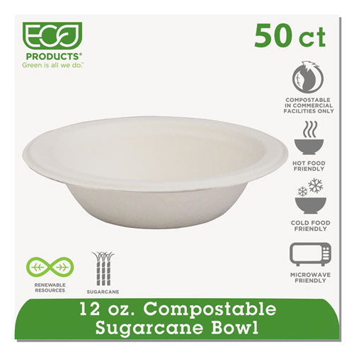 Renewable Sugarcane Bowls, 12 oz, Natural White, 50/Packs-(ECOEPBL12PK)