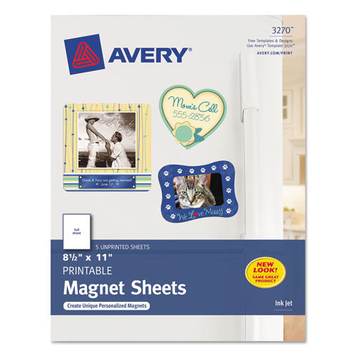 Printable Magnet Sheets, 8.5 x 11, White, 5/Pack-(AVE3270)