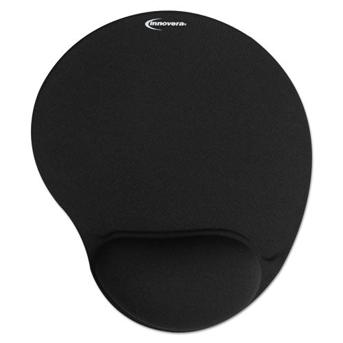Mouse Pad with Fabric-Covered Gel Wrist Rest, 10.37 x 8.87, Black-(IVR50448)