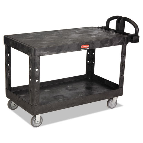 Heavy-Duty Utility Cart with Flat Shelves, Plastic, 2 Shelves, 500 lb Capacity, 25.25" x 54" x 36", Black-(RCP4545BLA)