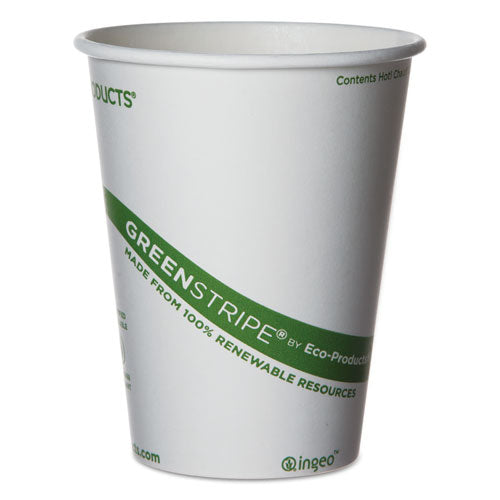 GreenStripe Renewable and Compostable Hot Cups, 12 oz, 50/Pack, 20 Packs/Carton-(ECOEPBHC12GS)