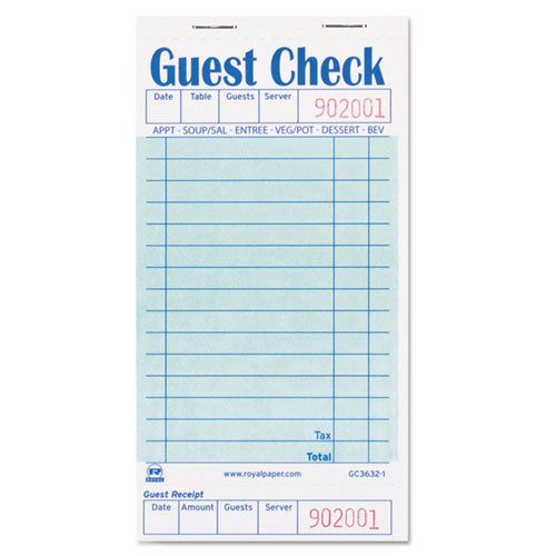 Guest Check Pad with Ruled Back, 15 Lines, One-Part (No Copies), 3.5 x 6.7, 50 Forms/Pad, 50 Pads/Carton-(RPPGC36321)