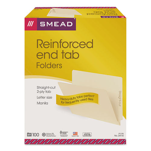 Heavyweight Manila End Tab Folders, 9.5" High Front, Straight Tabs, Letter Size, 0.75" Expansion, Manila, 100/Box-(SMD24110)