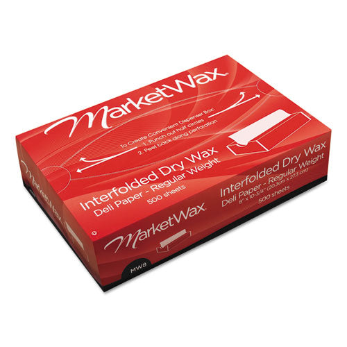 MarketWax Interfolded Dry Wax Deli Paper, 8 x 10.75, White, 500/Box, 12 Boxes/Carton-(BGC011008)