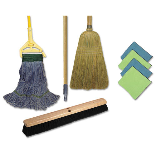 Cleaning Kit, Medium Blue Cotton/Rayon/Synthetic Head, 60" Natural/Yellow Wood/Metal Handle-(BWKCLEANKIT)