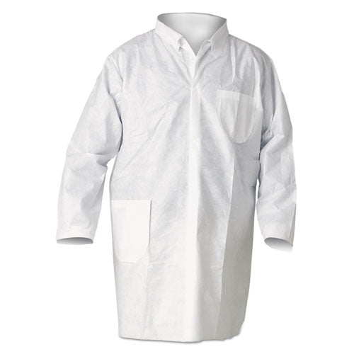 A20 Breathable Particle Protection Lab Coat, Snap Closure/Open Wrists/Pockets, Large, White, 25/Carton-(KCC10029)