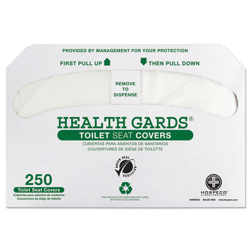 Health Gards Green Seal Recycled Toilet Seat Covers, 14.25 x 16.75, White, 250/Pack, 4 Packs/Carton-(HOSGREEN1000)