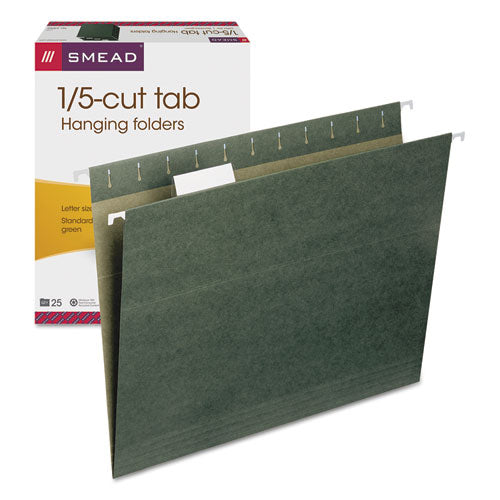 Hanging Folders, Letter Size, 1/5-Cut Tabs, Standard Green, 25/Box-(SMD64055)